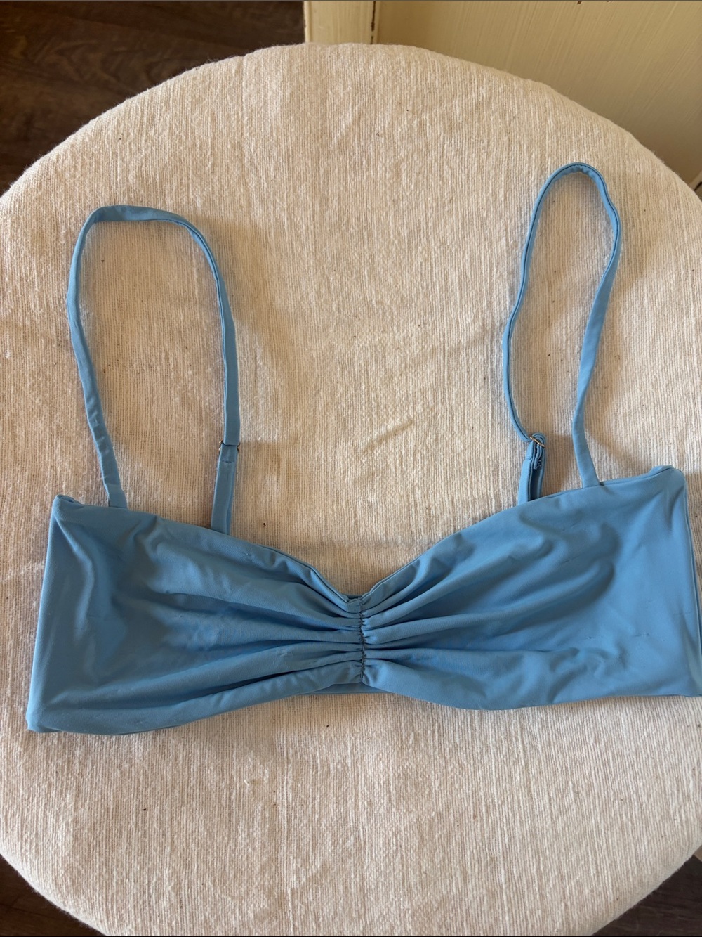 Light Blue Ruched Bandeau Swim Top with Removable Straps